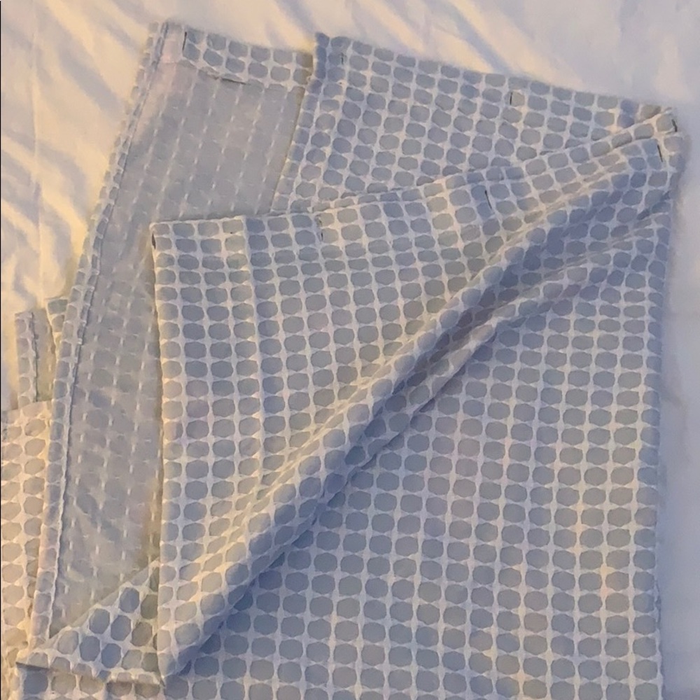 Blue and white shower curtain